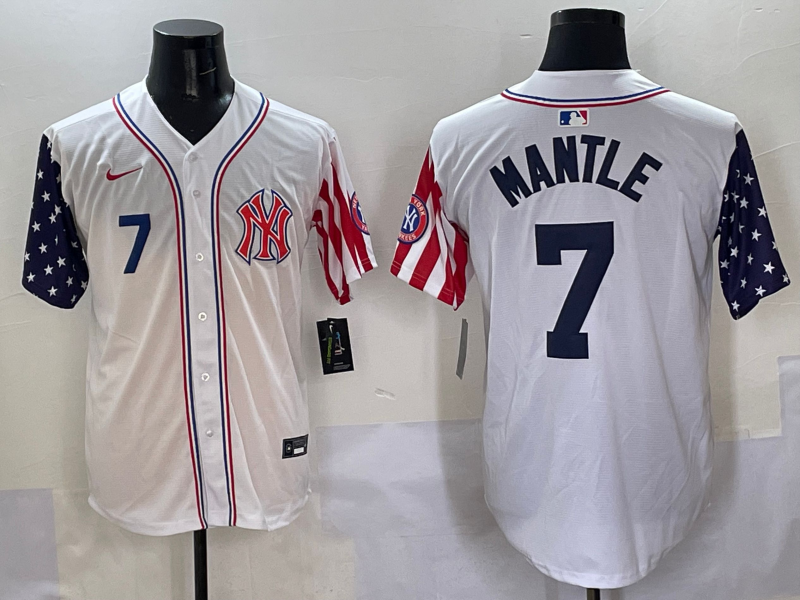 Men 2025  MLB New York Yankees #7 Mantle white jersey style 4